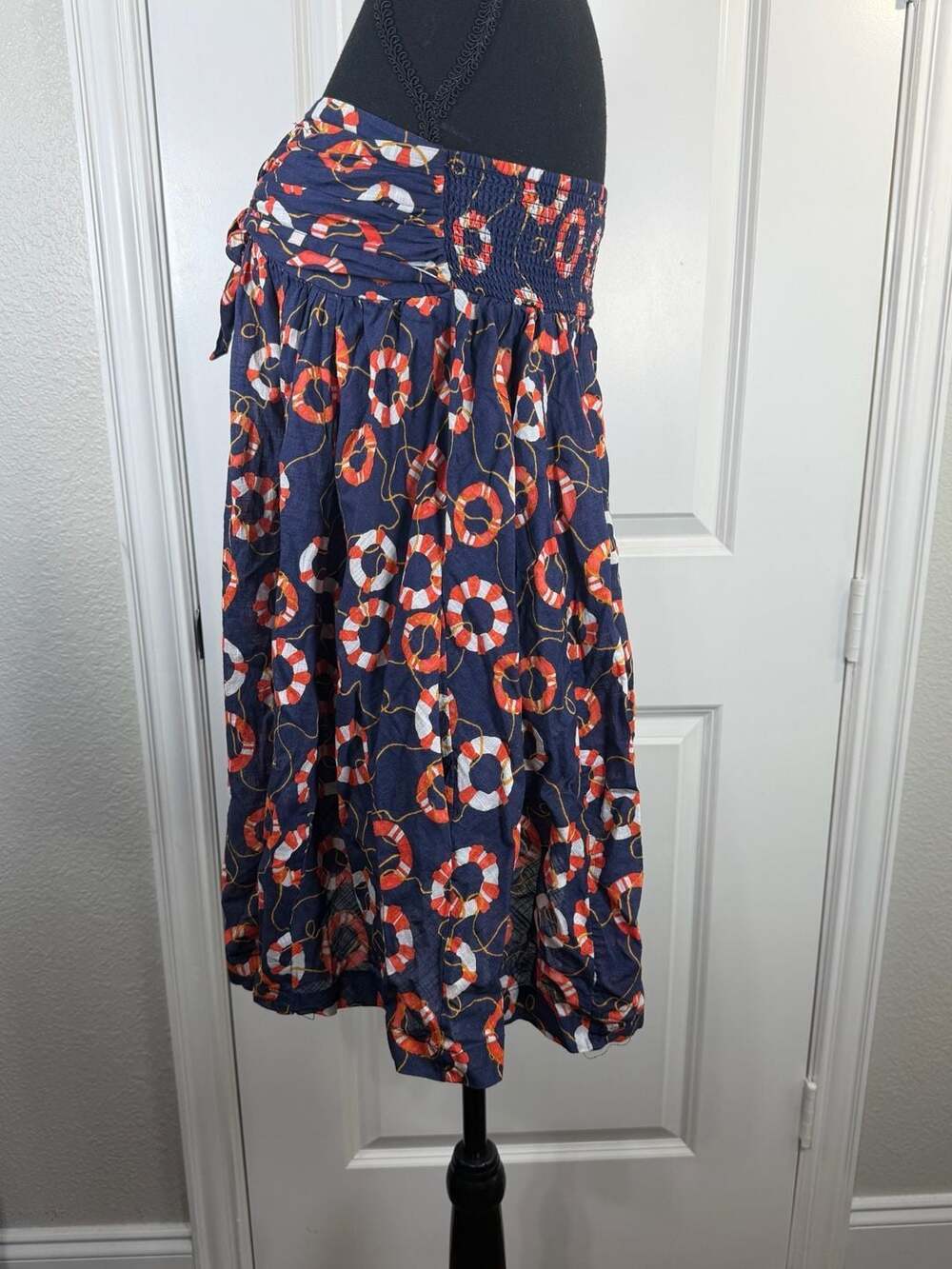 Strapless Navy Lifesaver Print Dress - Picture 6 of 11